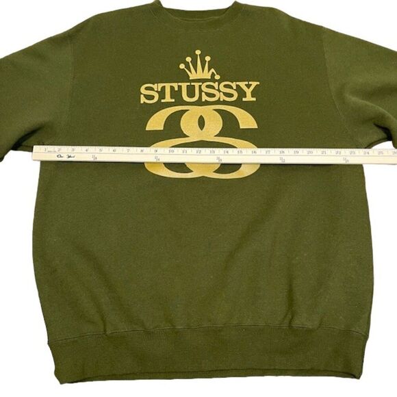 Stussy Y2K Vintage Logo Sweatshirt Crewneck Olive Green Metallic Gold Mens Large - Picture 4 of 12